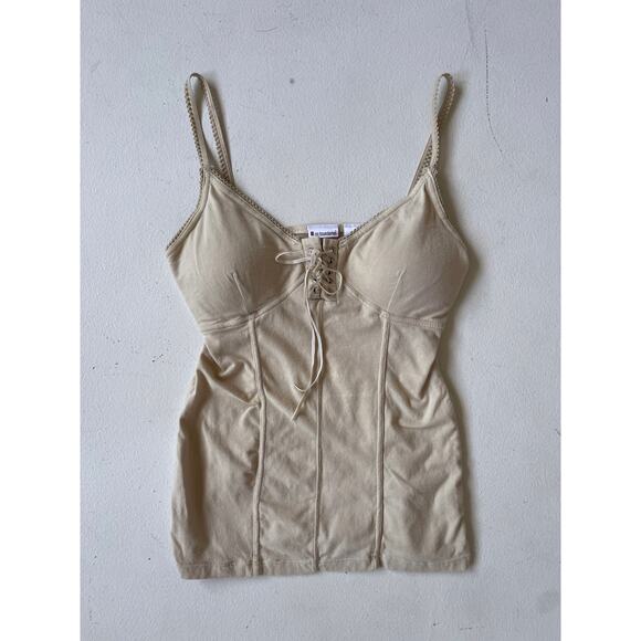 Vtg Y2K No Boundaries Tan Corset Cami Top Stretch Molded Cups Juniors M (7/9) - Picture 1 of 9